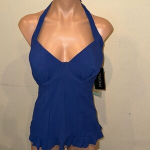 NWT Profile by Gottex Tankini top size 38D lapis halter push up underwire